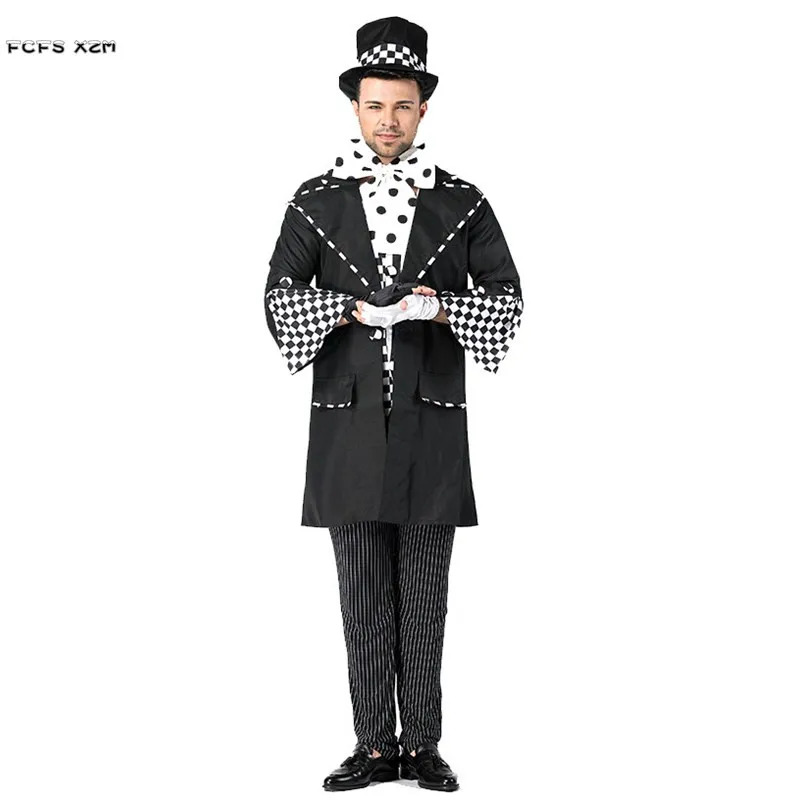 

Men Halloween Magician Uniform Costumes Circus Clown Cosplay Purim Carnival Parade Stage play Masquerade Nightclub Party Dress