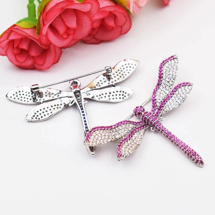 

dragonfly blue red zircon color brooch weholesale beads gift FPPJ