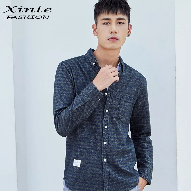 Теплая зимняя рубашка в полоску из 100% хлопка с длинным рукавом Повседневная