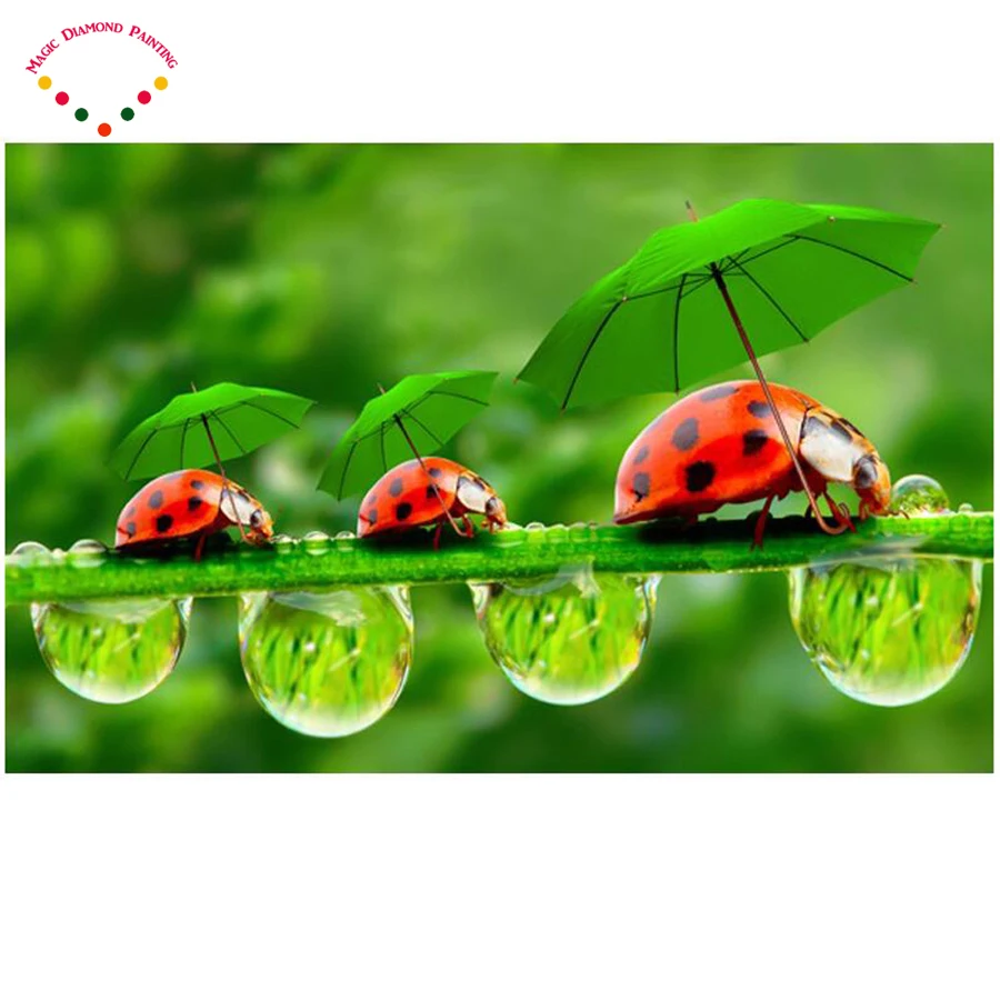 Diamond Embroidery 5D Diy Painting Ladybug and Green Leaves Full spuare Cross Stitch Rhinestone Mosaic | Дом и сад