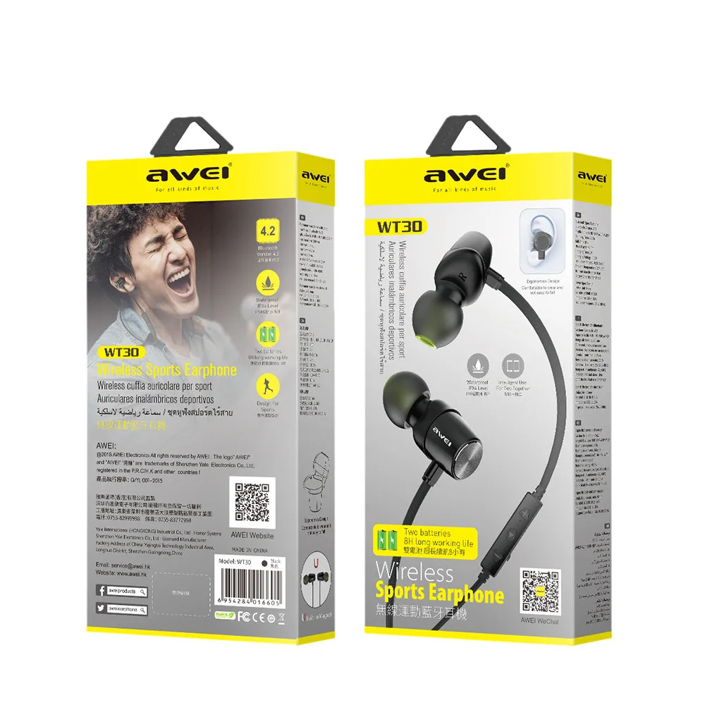 AWEI WT30 Wireless Bluetooth Anti-Sweat CVC Smart Noise Cancelling Earphones 18Nov11