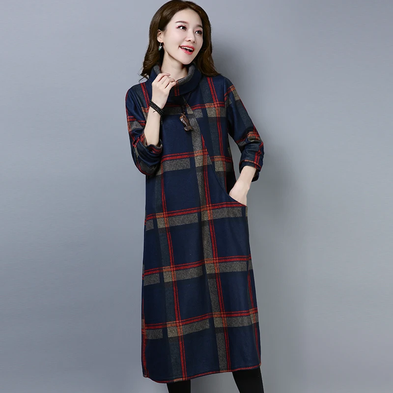 Мода 2018 Новый осень зима для женщин свободное платье шерстяное с длинным рукавом