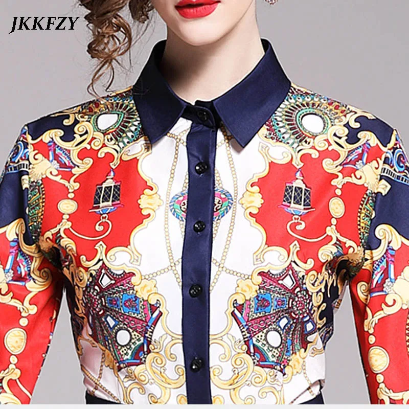 

New Arrival Spring Summer Women Print Dress Long Sleeve Turn Down Collar Design Buttoned Runway Dress Long Plus Size dress