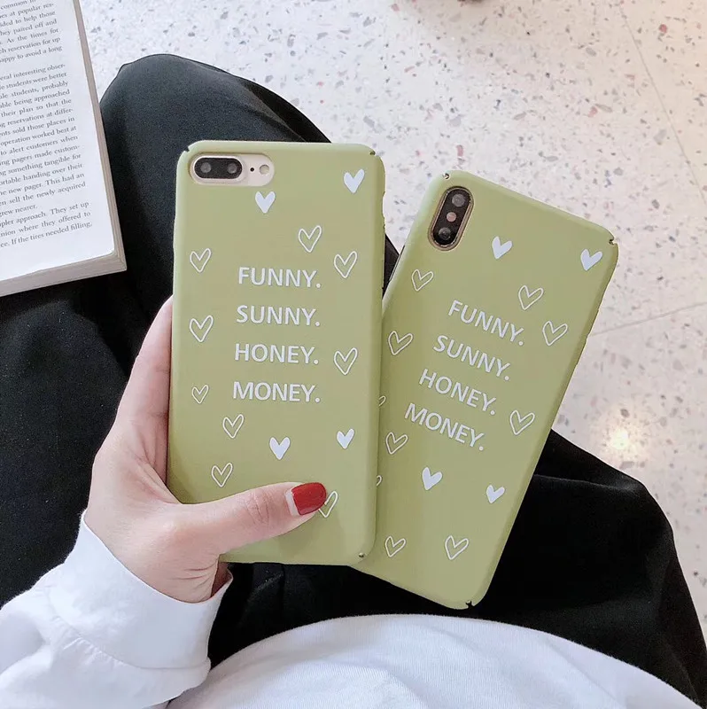 Green Letters Hard PC Shell Phone Cases For iPhone 8 7 6 6s Plus Heart Back Cover Case 11 pro X XS MAX XR Fundas |