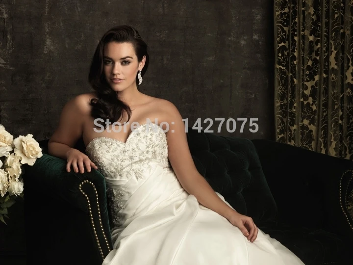 2014 New white lvory puls size A-Line Sweetheart Satin wedding dress bridal gown custom US size10 12 14 16 18 20 22 - купить по