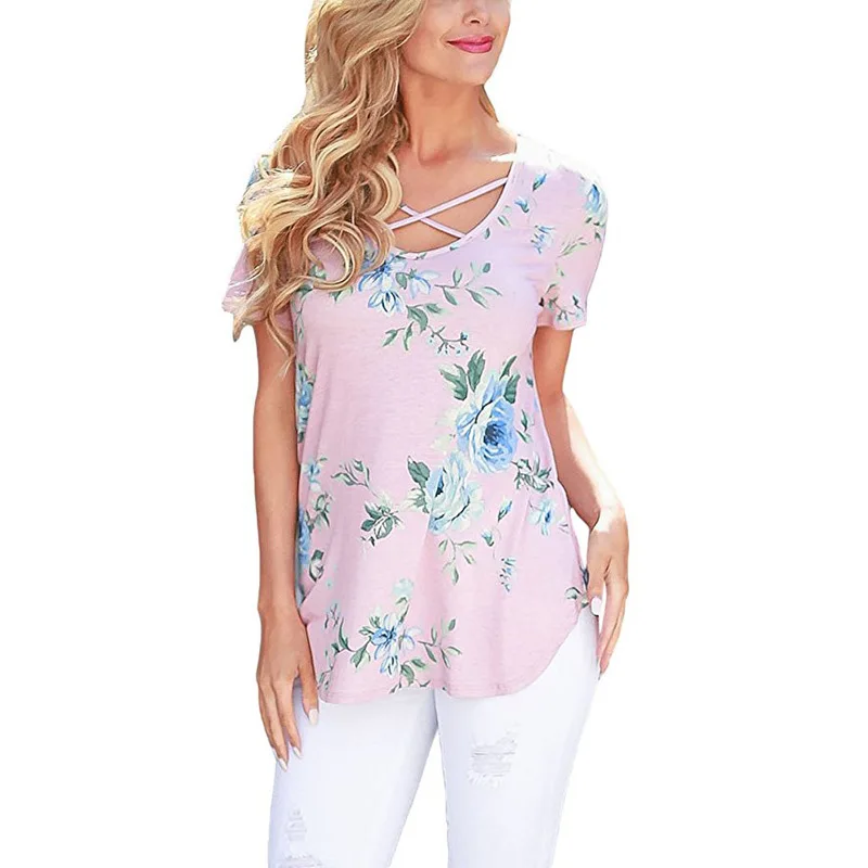 

2020 New Womens Long Sleeve V neck Floral Print Tops Fashion Ladies Summer Casual Blouse Loose Shirt 8 Color