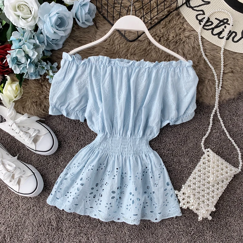 Модные женские топы летние сексуальные с открытыми плечами короткий рукав