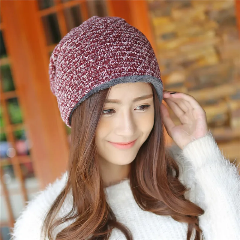 

Korean women Tide Winter Thickened Head Cap And Cashmere Knitted Outdoor Fashion Warm Hat Wholesale Skullies Beanies