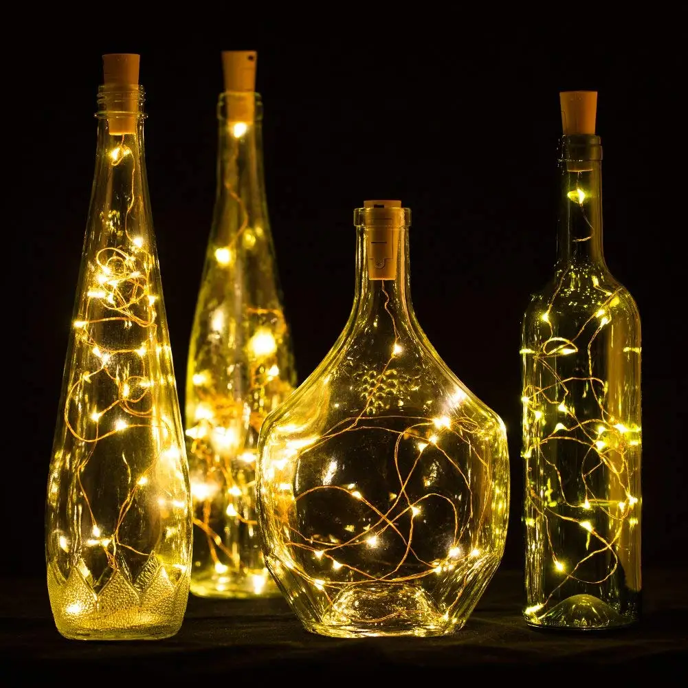 

10pcs/lot Wine Bottle Lights Cork Fairy String Lights 2M 20 Leds Battery Powered Lights for Christmas Parties Wedding Decoration