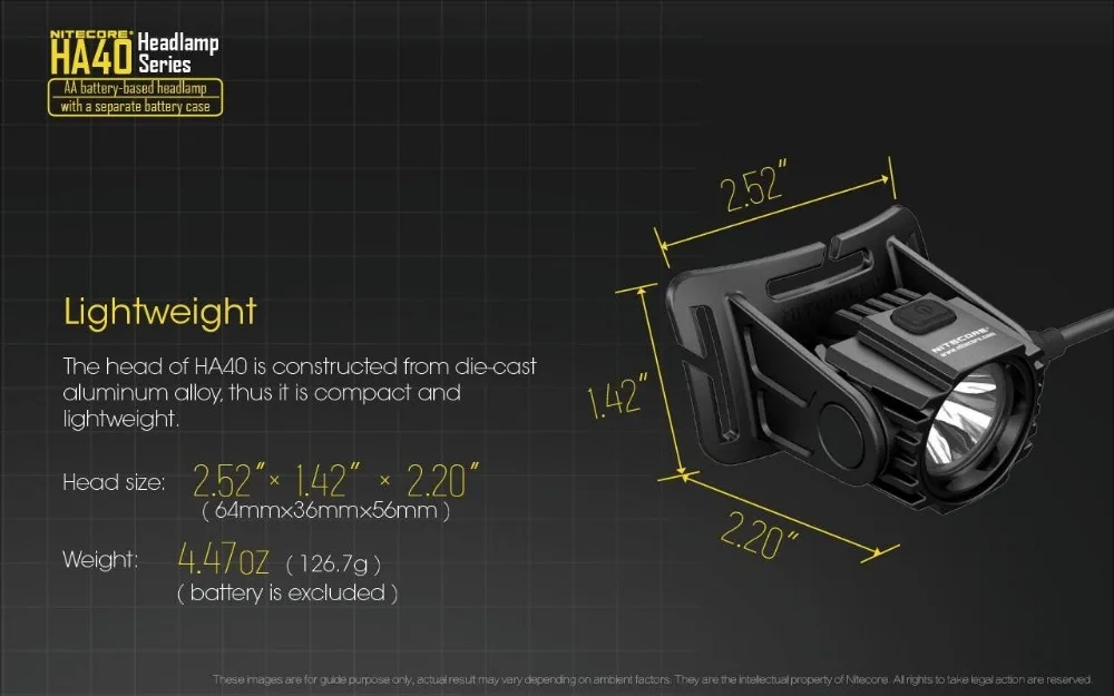 NITECORE HA40 фар CREE XM-L2 U2 светодио дный Макс 1000 люмен луч расстоянии 182 м батарейки АА