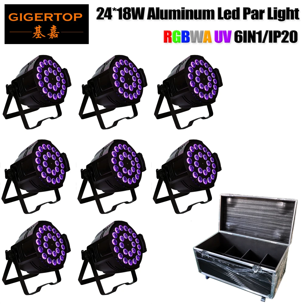 

Road Case 8in1 Pack 200W RGBWAP 6IN1 DJ Par DMX LED Par Light Good Quality 24x18w Disco Wedding Party Stage Show Uplighting Lamp