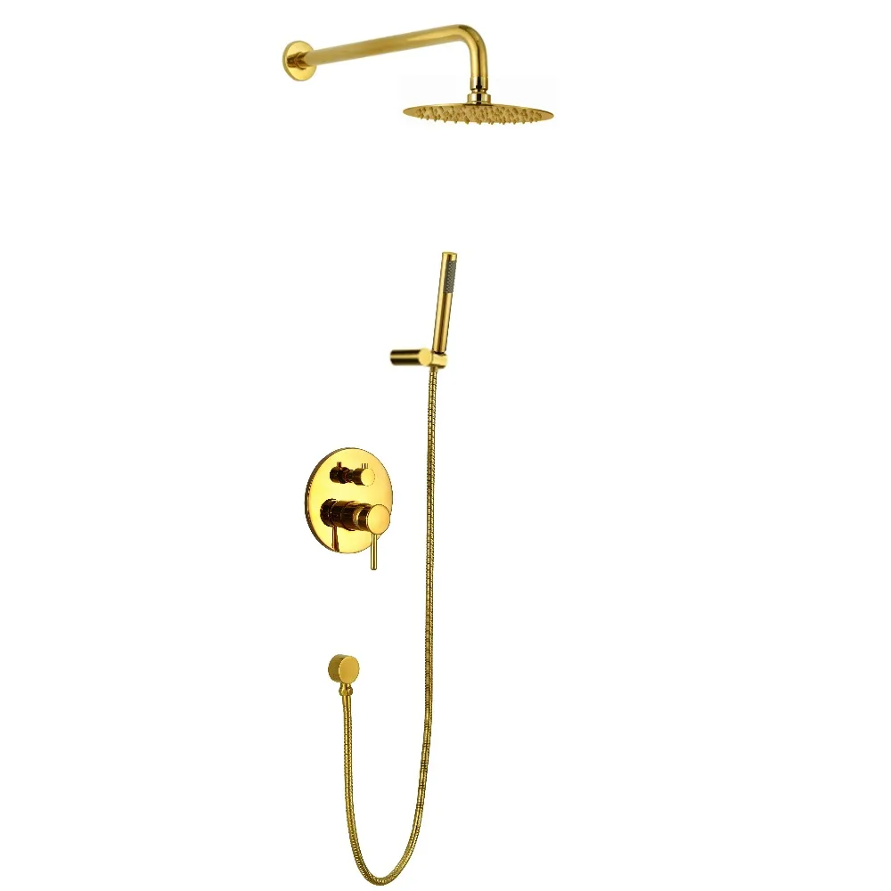 Wall mounted 24k gold PVD finish Rainfall shower bath tub faucet mixer tap Cold and hot water mixing valve set | Обустройство дома