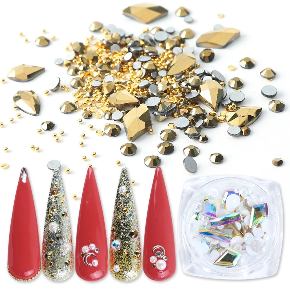 1 коробка смешанные Стразы для ногтей с плоской задней жемчужиной AB изысканные