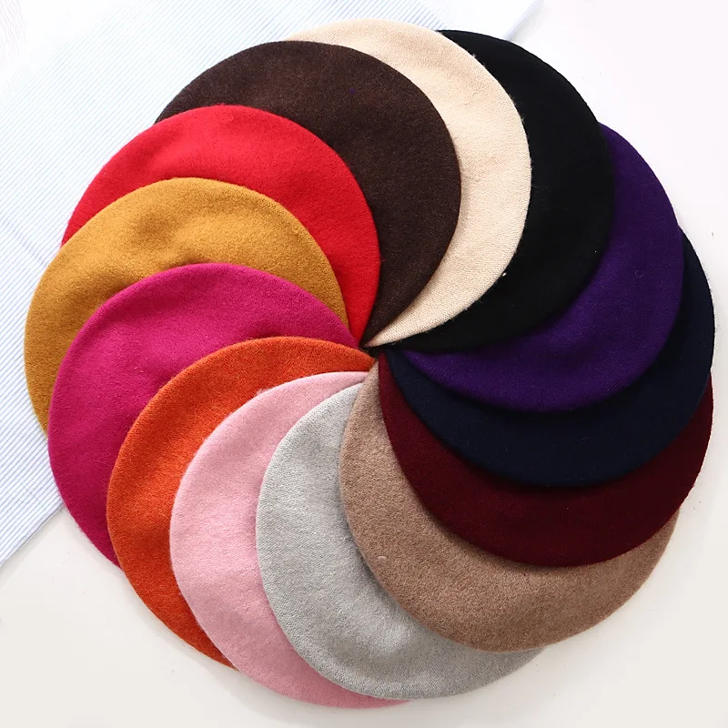 Женские береты в стиле художника женские шерстяные винтажные однотонные кепки