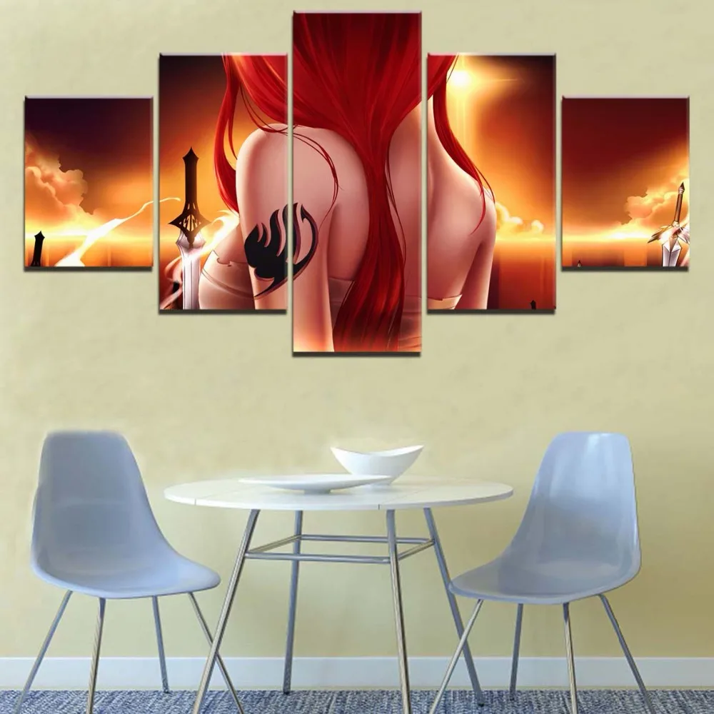 Erza Scarlet Fairy Tail Аниме современный 5 шт. постер картина художественное произведение