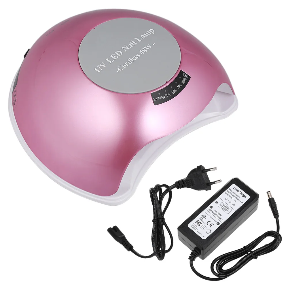 Rose Gold EU Plug 48 Вт Светодиодная лампа для ногтей УФ лампа перезаряжаемая Беспроводная Сушилка для ногтей и гель для ногтей отверждения машина гели полировки с датчиком - Цвет: Rose Gold EU Plug