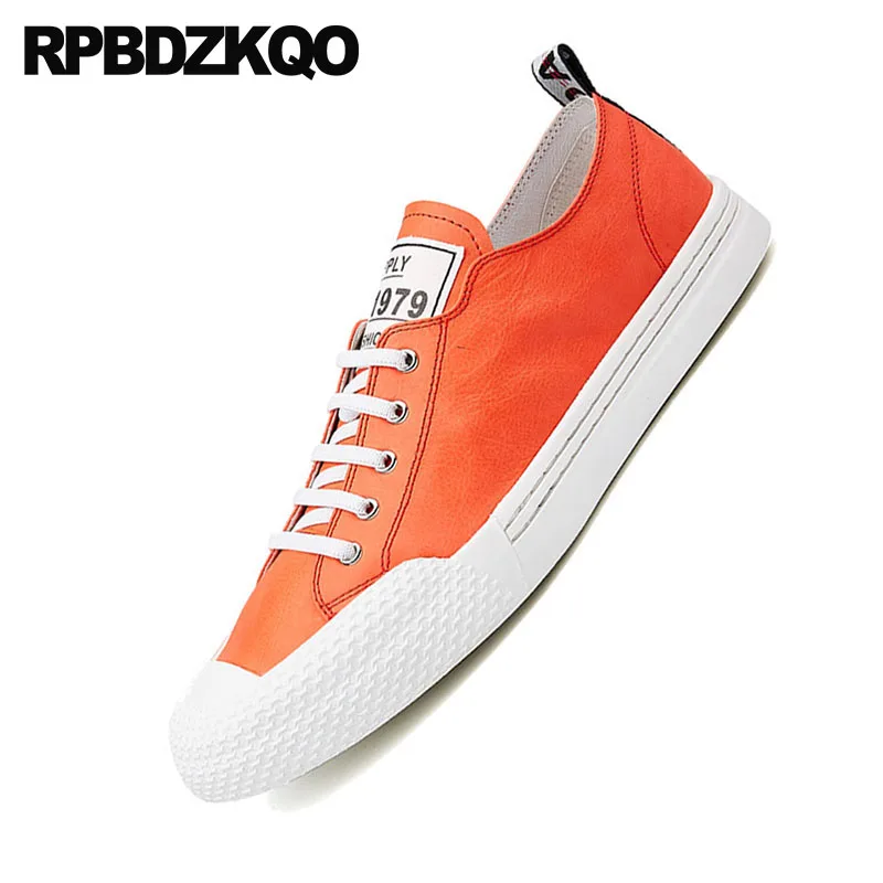 Sneakers High Quality Trainers Men Italy Casual Shoes Runway Lace Up Luxury Brand Cow Skin Skate Orange European Real Leather |