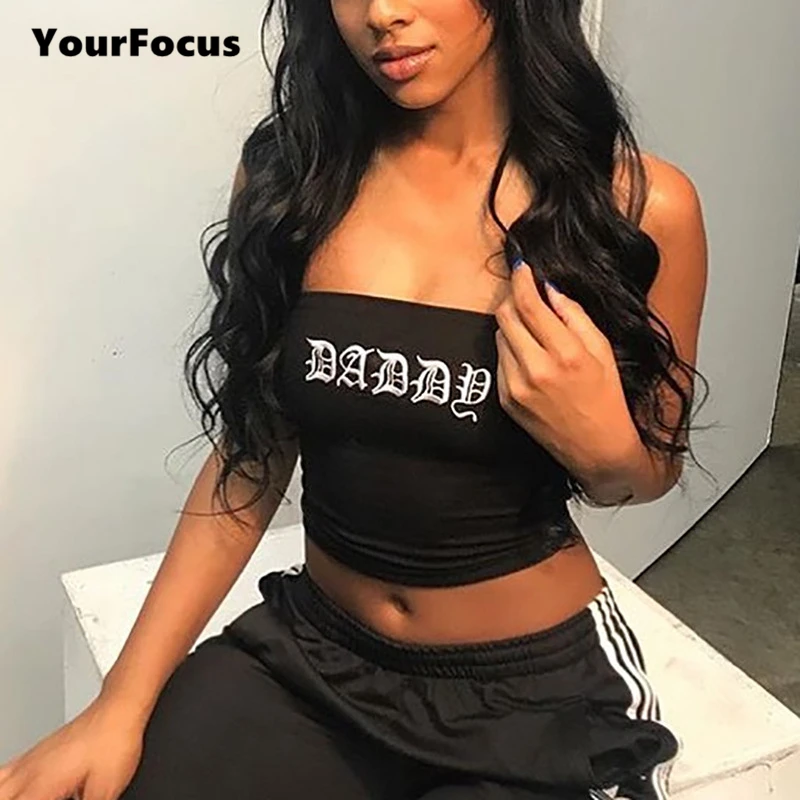 2 colors tops 2018 sexy hiphop punk rok style letters print cropped short tight crop top women tube | Женская одежда