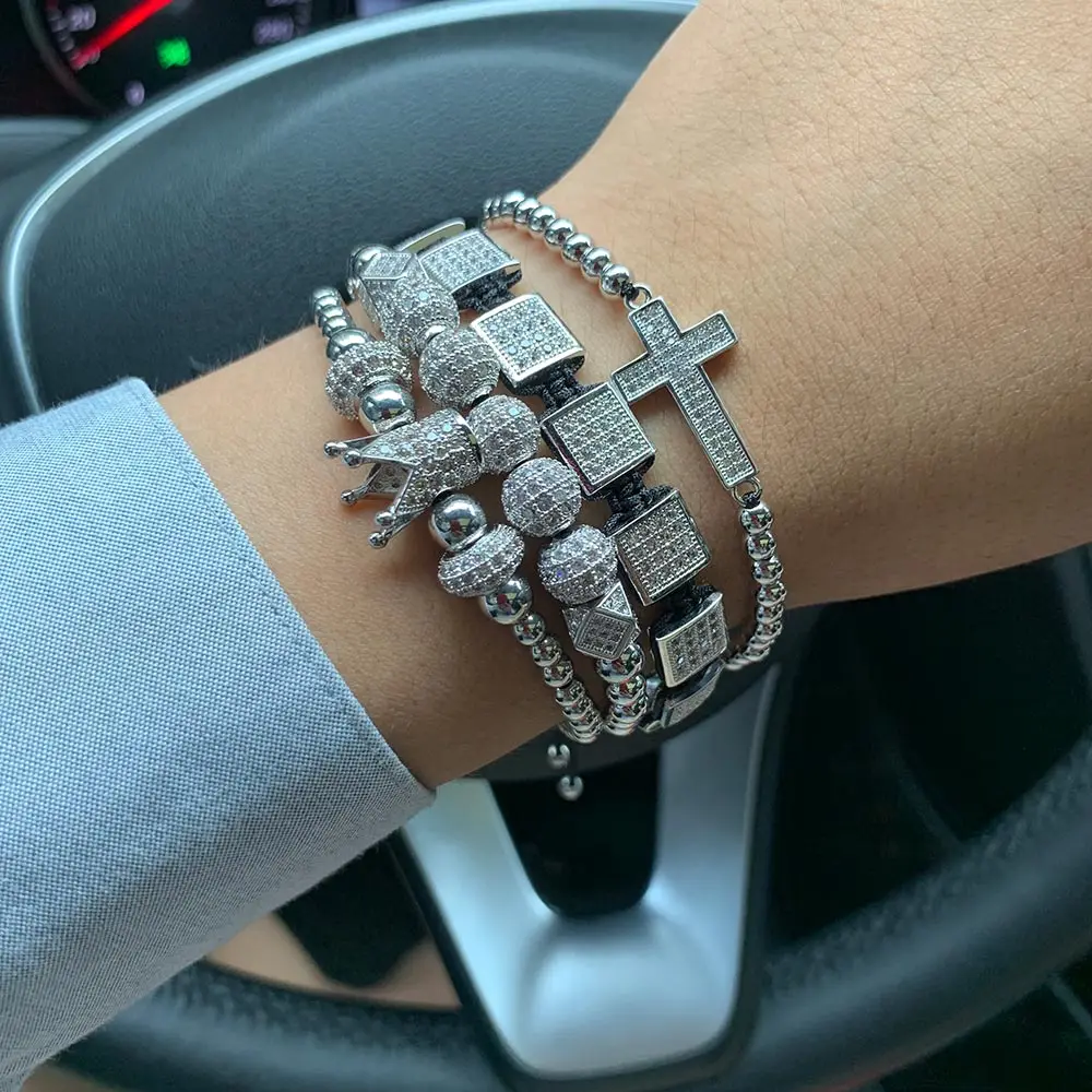 4 шт./компл. Роскошные Очаровательные мужские браслеты с золотистой короной и