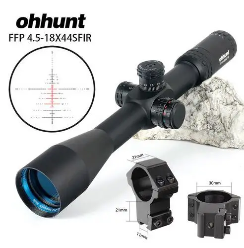 with Dovetail Rings Ohhunt FFP 4,5-18X44 SFIR первый фокальный самолет охотничий оптический прицел боковой Параллакс R/G СТЕКЛО гравированное сетка замок сброс область - Цвет: with Dovetail Rings