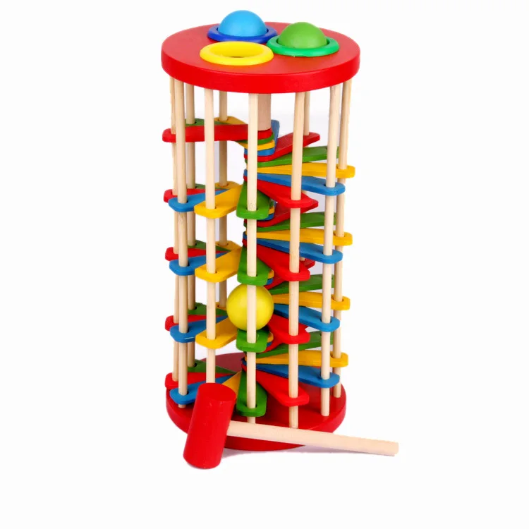 Wooden Children's Puzzle Knocking Ball Ladder Color Table Rolling Falling Baby Hands-on Toy |