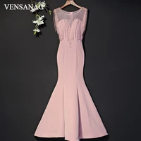 vensanac sheer o neck luxury crystals tassels mermaid long evening dresses vintage tank satin party prom gowns