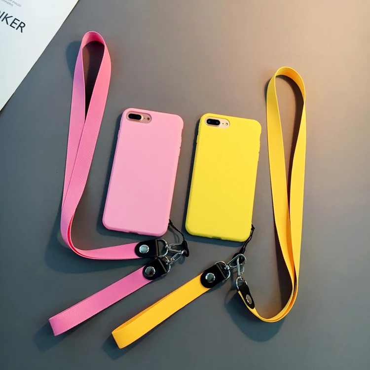 Silicone TPU phone back cover for iphone 7plus 6 6s 6plus 7 8 8plus matte plain silicone case XS MAX XR with strap |
