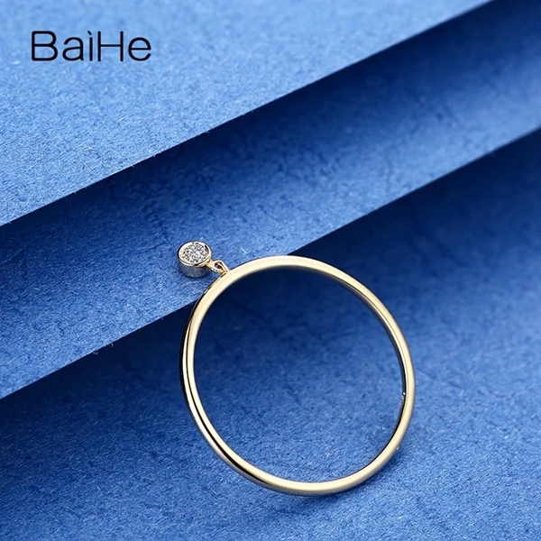 BAIHE Solid 14K желтое золото 0.05CT Сертифицированный H/SI круглая огранка натуральные бриллианты свадебные женские модные ювелирные изделия кольцо