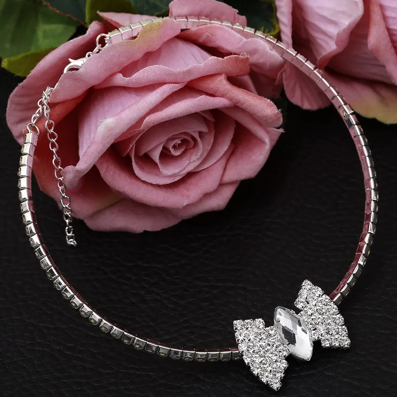 Brilliant Bow Decorative Torques Full Crystal Alloy Necklace For Girls Statement Stereotypes Choker | Украшения и аксессуары