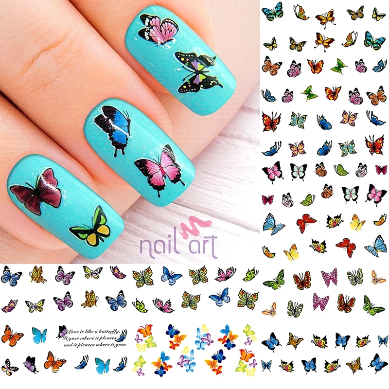 

12 Designs Colorful Butterfly Nail Art Decals Water Transfer Stickers Decorations A33748# DIY Tips