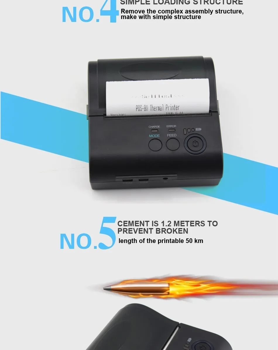 80 мм bluetooth принтер термальный принтер Термальный чековый принтер bluetooth android Мини 80 мм Термопринтер bluetooth 8001DD