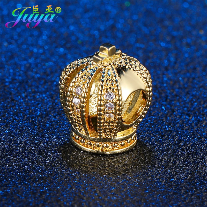 

Wholesale DIY Metal Beads Paved Zircon Queen Crown Metal Beads Findings DIY Pandor Bracelets Making Big Hole Beads Accessories