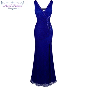 Royal Blue Angel-Fashion официальное вечернее платье с v-образным вырезом и бисером прозрачное кружевное вечернее платье robe de soiree 232 - Цвет: Royal Blue