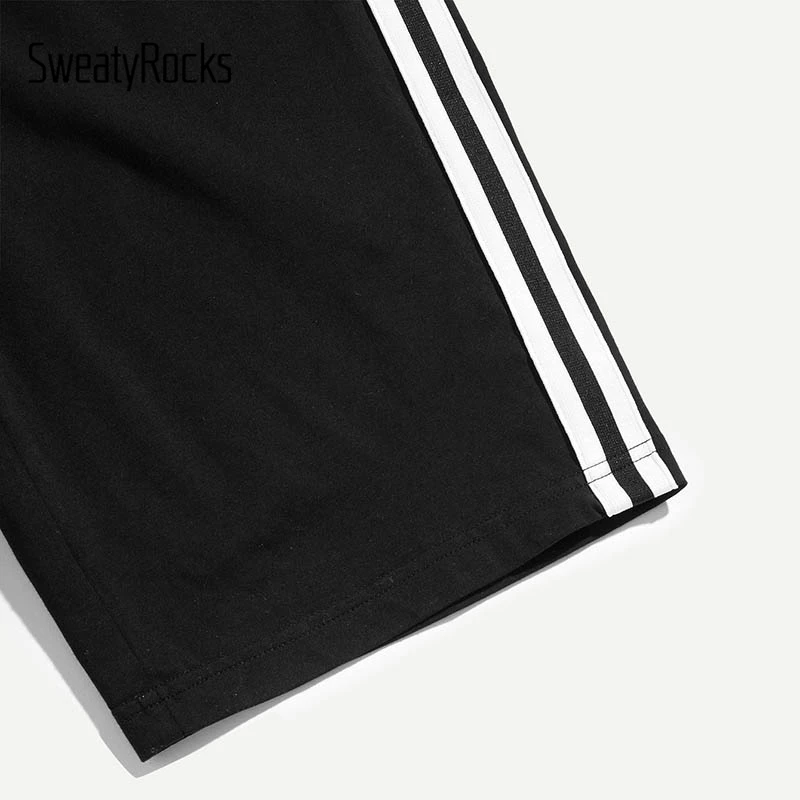 SweatyRocks мужские шорты в полоску с завязками на талии, уличная одежда, прямые черные шорты, модные летние спортивные повседневные шорты