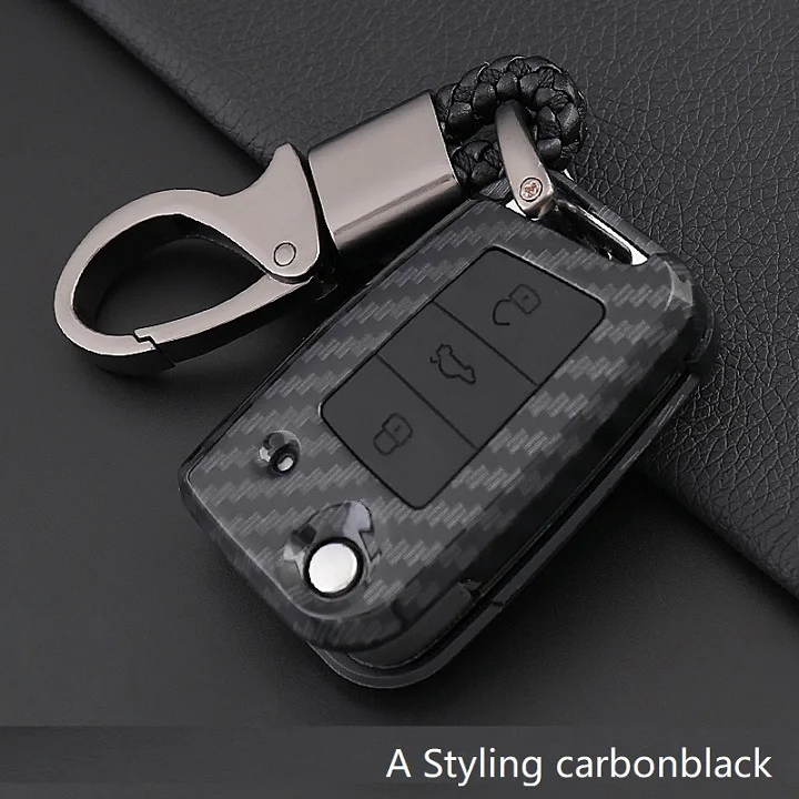 A carbon black Силикон из углеродного волокна автомобиля ключ чехол для Volkswagen VW Magotan Tiguan MK2 Passat B7 B8 CC Skoda Superb A7 - Название цвета: A carbon black