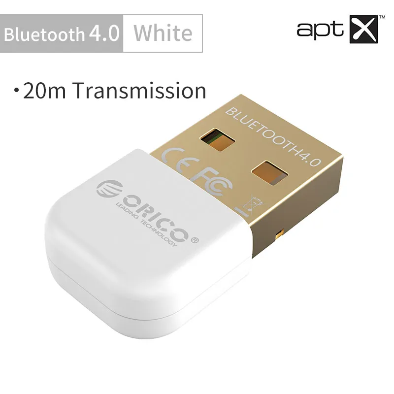 White ORICO USB Bluetooth адаптер Bluetooth 4,0 ключ aptx музыкальный звуковой приемник адаптер до 20 м беспроводной диапазон для Windows компьютера - Цвет: White