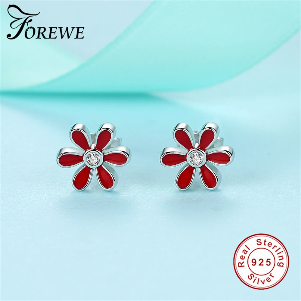 FOREWE 100% Серебро 925 пробы модные серьги гвоздики с ромашками для женщин ювелирные