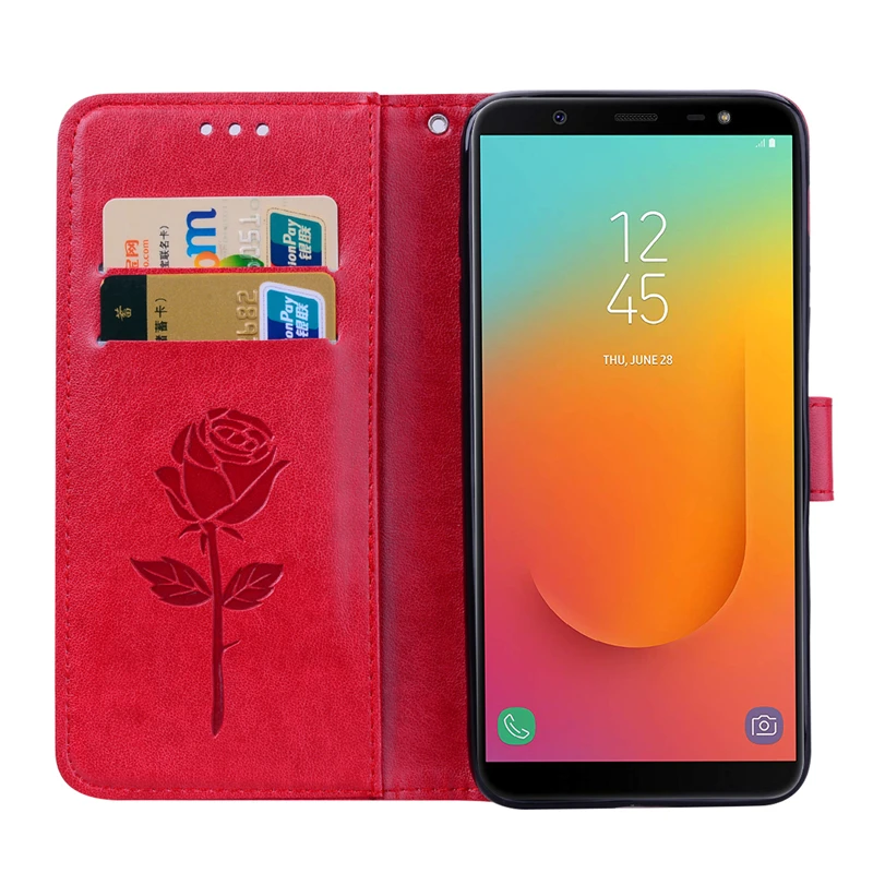 Кожаный чехол книжка с 3D цветами для Samsung Galaxy J8 2018 Обложка бумажник Чехлы чехлы J810