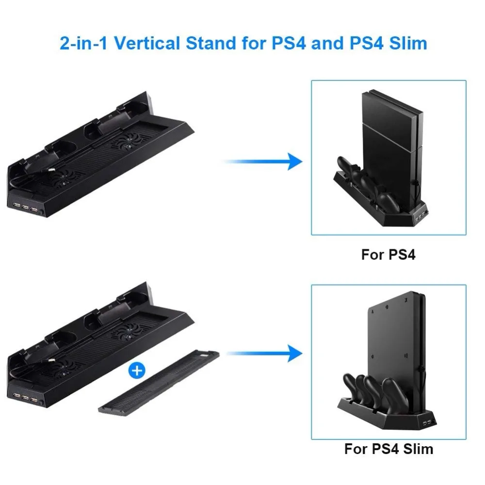 Waterlowrie вертикальная подставка с охлаждающим вентилятором для PS4 Slim/регулярные