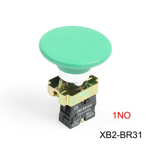 XB2-BR21 BR31 BR42 1NO/1NC кнопочный переключатель с грибовидной головкой 22 мм Мгновенный самосброс красный черный зеленый - Цвет: XB2-BR31