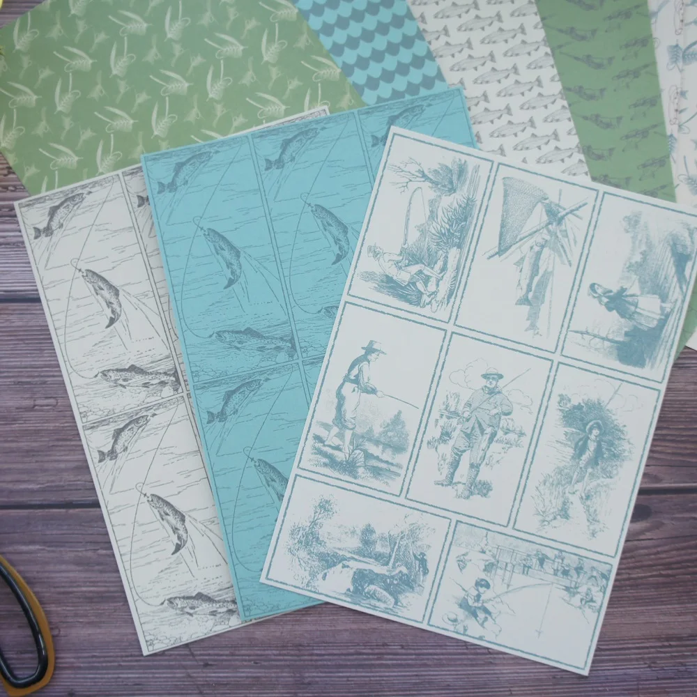 24 sheets A5 size DIY go fishing green design gift wrapping paper creative craft handmade scrapbooking kit set | Дом и сад