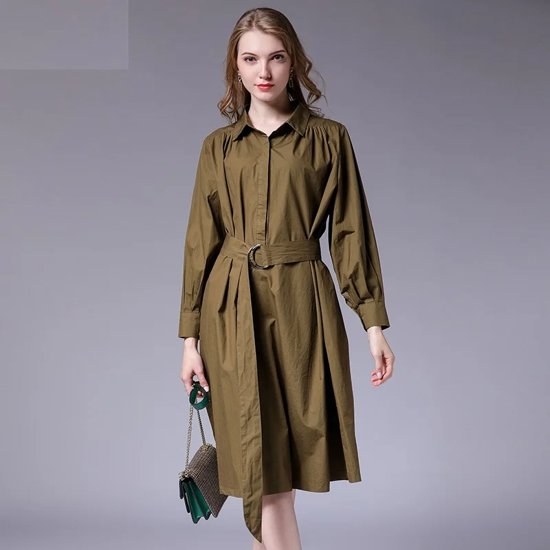 

Autumn Shirt Dresses Women Plus Size 2020 White Casual Long Sleeve Sashes Loose Shirt Dress Femme Cotton Black Extra Large Dress
