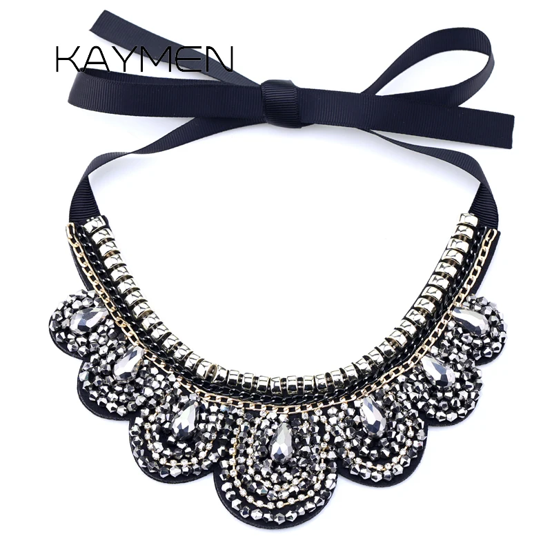 

KAYMEN New Fashion Statement Crystal Necklace Pendant for Girls Handmade Fabric Bohemia Collar Bib Necklace Bijoux NK-01622