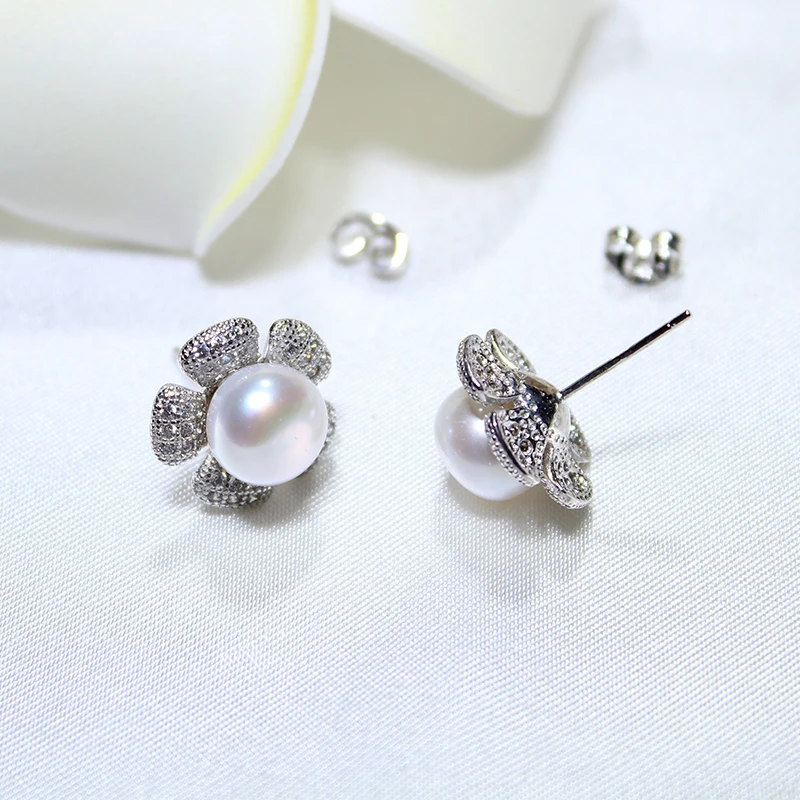 Серьги женские из серебра 2017 пробы с натуральным пресноводным жемчугом |