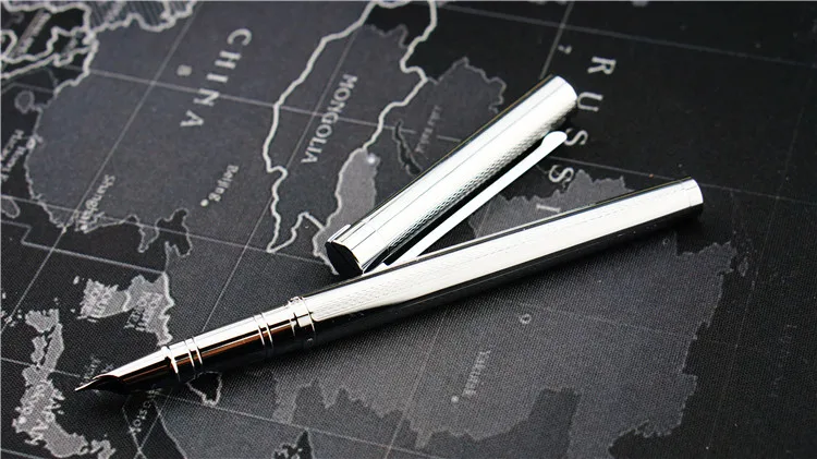 Канцелярские принадлежности Jinhao, роскошная подарочная ручка Metla, 0,38 мм, сверхтонкий перьевая ручка, черные Серебристые чернильные ручки, рождественский подарок