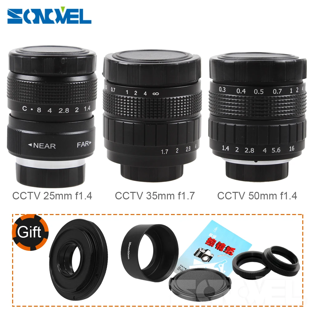 

FUJIAN 35mm F1.7 CCTV Movie Lens + 25mm f1.4 TV Lens + 50mm f1.4 TV Lens for Canon EOS M M2 M3 M5 M6 M10 Mirrorless Camera