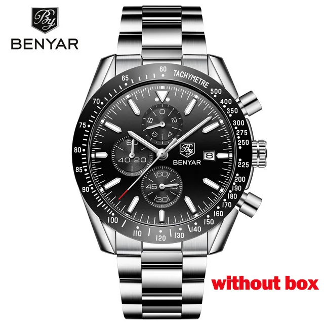silver black BENYAR мужские часы Топ люксовый бренд Бизнес Сталь Кварцевые Часы повседневные водонепроницаемые мужские наручные часы Relogio Masculino - Цвет: silver black