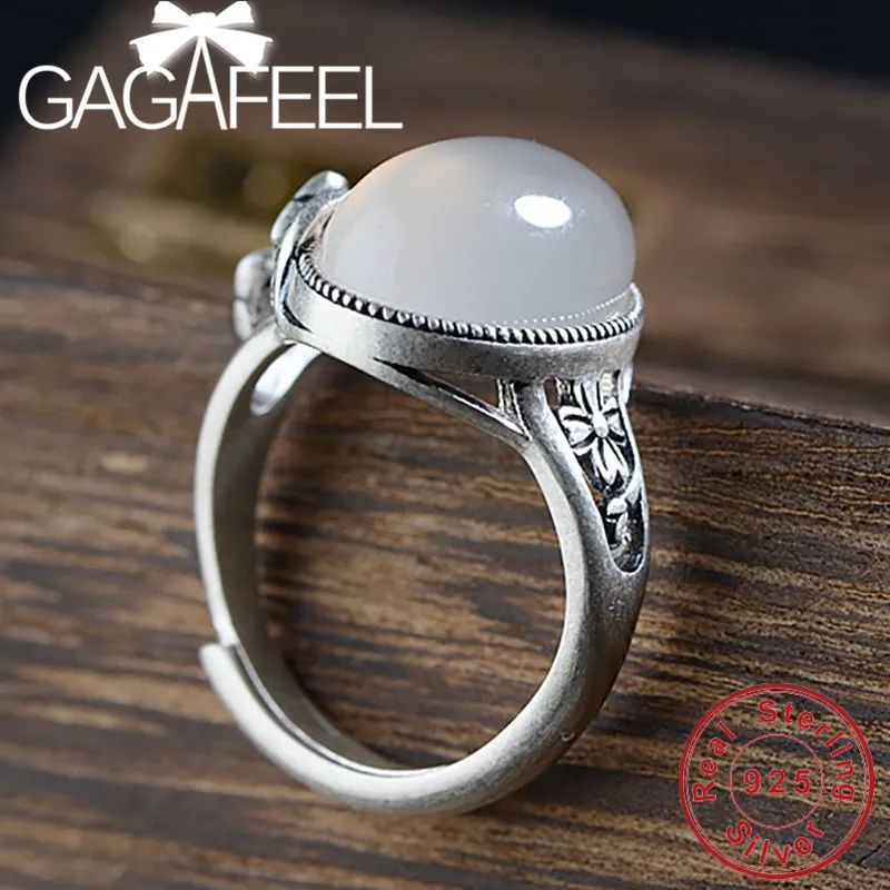 GAGAFEEL S990 кольца из стерлингового серебра с белым камнем с цветком кольцо Винтаж ювелирные изделия для женщин Женский Высокое качество