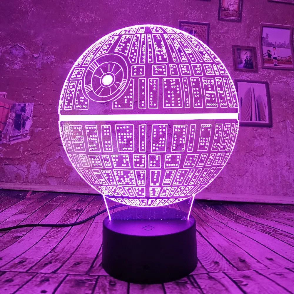 Прямая детские подарки 3D ночной Светильник Звездные войны, Звезда смерти лампа атмосфера сенсорный USB настольная лампа 7 цветов градиент светодиодный
