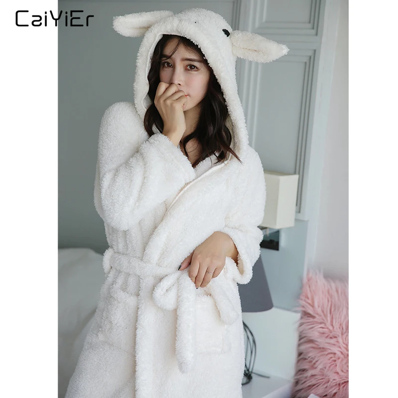 Caiyier 2019 осенне зимняя фланелевая ночная рубашка халат с милыми заячьими ушками